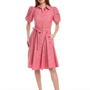 Women's Sharagano Red Puff Sleeve Dress Button Down 10